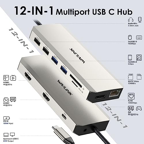 WAVLINK USB C Laptop Docking Station Triple Dual Monitor for Dell/Lenovo/HP - Image 2