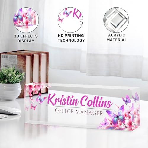 Custom Name Plate for Desk, Personalized Desk Name Plate on Clear Acrylic Glass, Appreciation Gifts for Teacher Employee Boss Coworkers Nurse, Office Desk Accessories for Women Men (Bubblegum) - Image 5