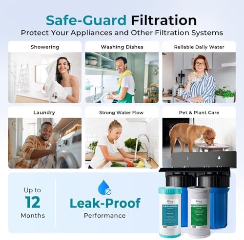 iSpring WGB21BM+AHPF12MNPT16X2 2-Stage Whole House Water Filtration System w/ 3/4'' Push-Fit Braided Stainless Steel Hose Connectors, Carbon Block and Iron & Manganese Reducing Filters - Image 6