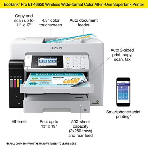 Epson EcoTank Pro ET-16650 Wireless Wide-Format Color All-in-One Supertank Printer with Scanner, Copier, Fax and Ethernet (Renewed), White - Image 3