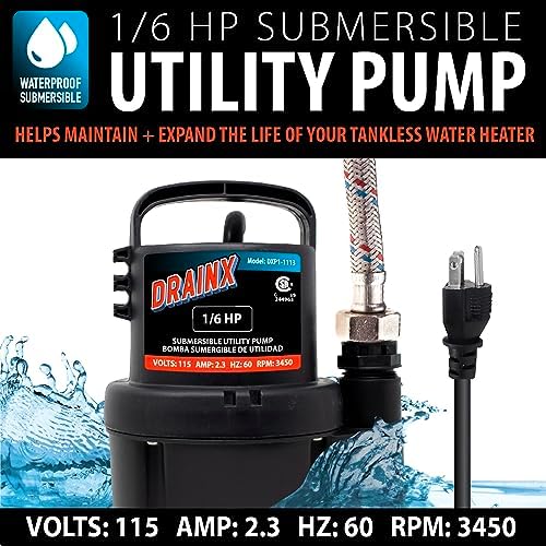 DrainX Tankless Water Heater Flushing Kit Includes Submersible Pump, Hoses, Liquid Descaler Solution, and Measuring Bucket - Image 5