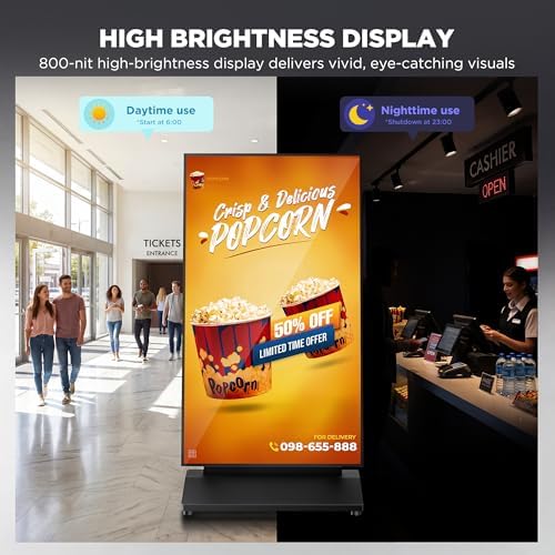 43 Inch Digital Signage Display, Screen LCD Advertising Kiosk, Portable Floor Standing Auto Ad Player Android OS App-Based Control with USB/HDMI/WiFi - Image 5
