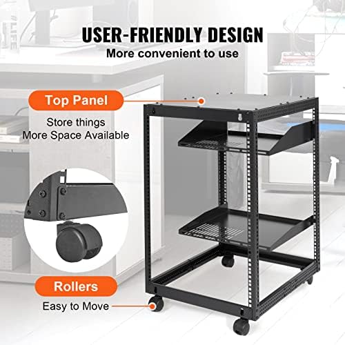 VEVOR 15U Open Frame Server Rack, 23''-40'' Adjustable Depth, Free Standing or Wall Mount Network Server Rack, 4 Post AV Rack with Casters, Holds All Your Networking IT Equipment AV Gear Router Modem - Image 5