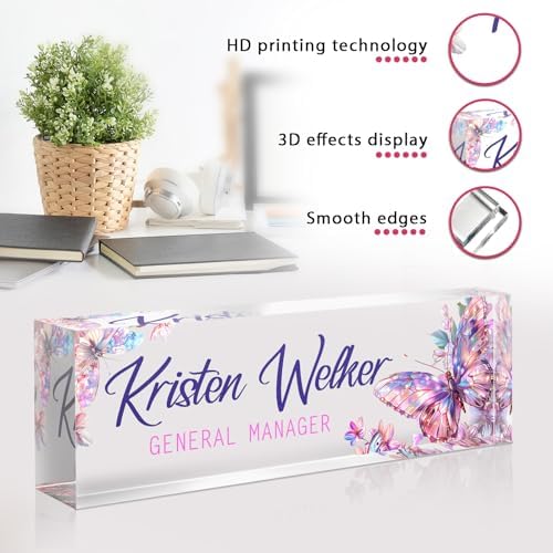 Desk Name Plate Personalized, Custom Name Plate for Desk, Personalized Teacher Appreciation Gifts for Desk Decor, Office Gifts for Coworkers Employees Boss, Teacher, Social Worker (Butterfly) - Image 3