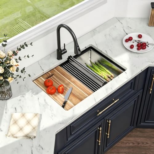 Kichae 28 Undermount Kitchen Sink Matte Black Granite Composite Workstation by Kichae