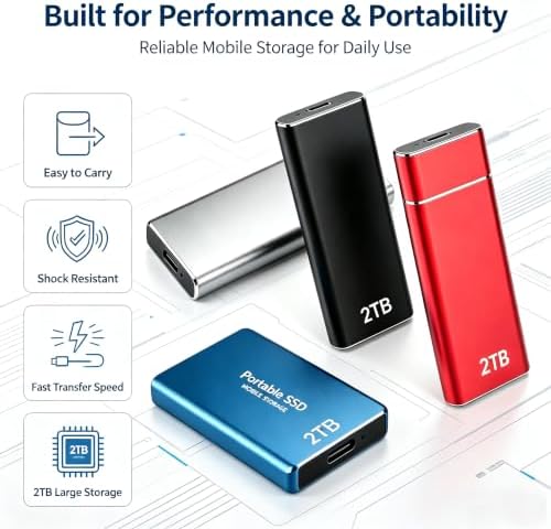 Portable SSD External Hard Drive, Ultra Slim External HDD Store USB 3.0 Type-C External Solid State Drive for Creators, Gaming, Compatible with Mac, PC, Phone - Image 4