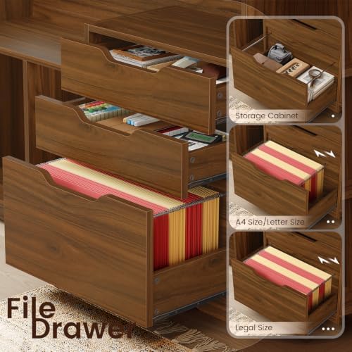 SEDETA 59" L Shaped Standing Desk with 3 Drawers Storage and Bookshelves - Image 5