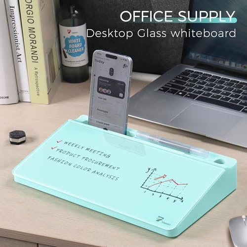 TOWON Compact Glass Desktop Whiteboard with Storage 12x7 in, Teal Blue - Image 2