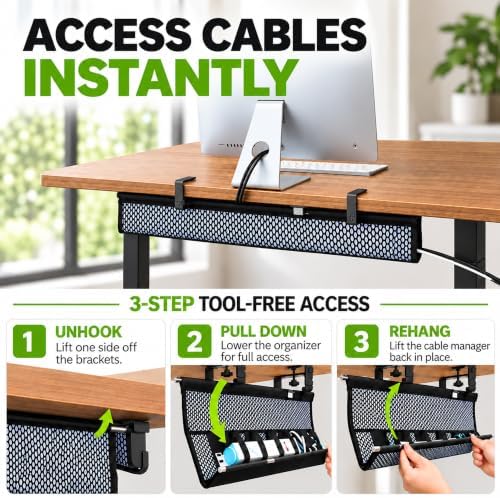 Perfect POSTURE Mesh Cable Organizer – Clamp-Mounted Under Desk Cable Management, Flexible Mesh, Easy-Access Design, & Standing Desk Compatible – 38” (White) - Image 4