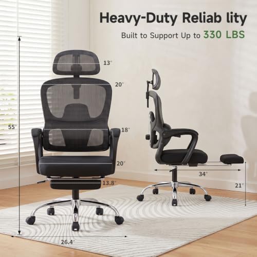 Ergonomic Office Chair with Footrest, 90-145° Reclining Desk Chair - Image 3