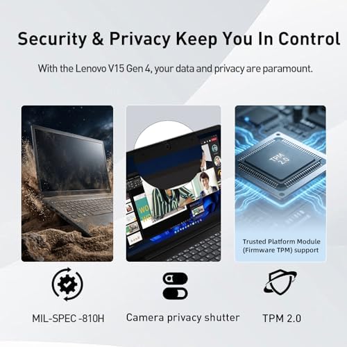 Lenovo V15 Gen 4 Business Laptop 15.6” FHD Anti-Glare, 16GB LPDDR5 RAM, 512GB Storage, AMD Ryzen 3 7320U 4-core CPU, W11 Pro, Ethernet RJ-45, Webcam w/Shutter, Security Chip Firmware TPM 2.0, Black - Image 4