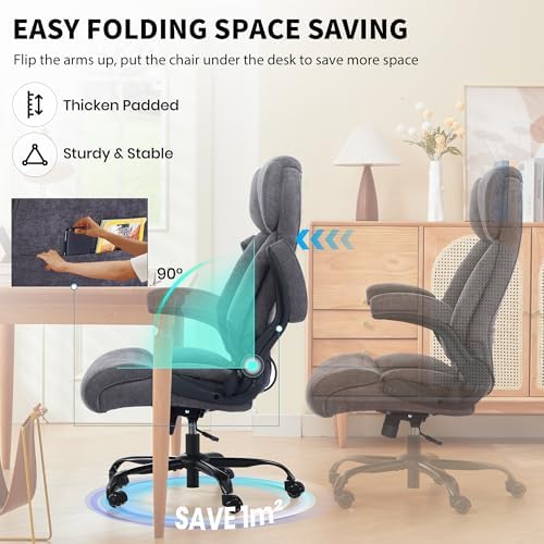 500lbs Big and Tall Office Chair Adjustable Lumbar Support for Back Pain, Extra Wide Seat Executive Office Chair Thick Armrest Pad, Heavy Duty Base&Upgraded Wheels, Ergonomic Desk Chair (Grey) - Image 6