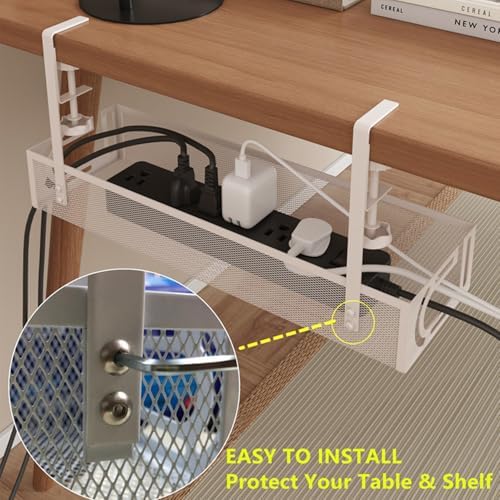 No-Drill Under Desk Cable Management Tray - Tool-Free Installation with Dual Silicone Pads | No Adhesive, No Magnets, No Residue | Heavy-Duty Steel Construction for Wood & Glass Desktops (Black) - Image 6