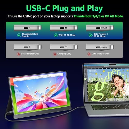 kksmart Portable Monitor for Laptop MacBook Surface PC Xbox PS5, Travel Monitor Second Screen for Laptop, HDMI USB-C VESA Compatible Built-in Speaker, 15.6 - Image 3