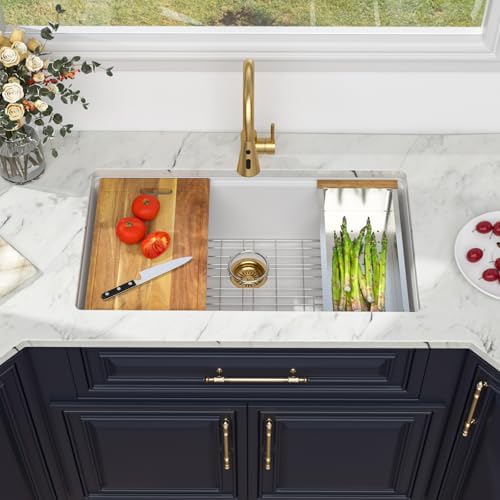 Kichae 33 White Kitchen Sink Undermount Granite Composite Workstation Sink - Image 3