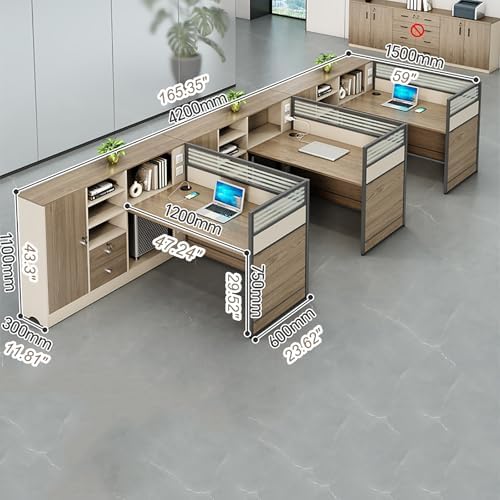 Modern Office Cubicle Workstation Desk with Tempered Glass Privacy Panels, USB Charging Hub & Cable Management,Multi-Person Modular Computer Desk for Commercial Office (C-Right, Three Person-F) - Image 2