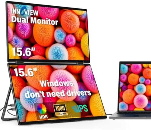 InnoView Dual Portable Monitor 15.6" 1920x1080 Dual Stacked Foldable Monitor | 315° Screen Adjustment | USB-C/HDMI Dual Screen Monitor for Laptop, Mac, Windows by InnoView