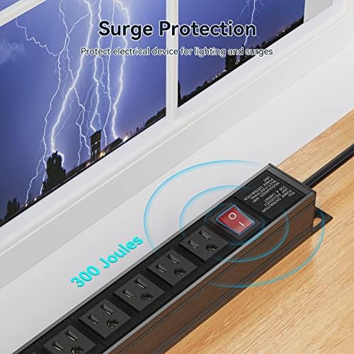 Heavy Duty Power Strip,8 Outlet Metal Power Strips Wall Mount, 1.6 inch Wide Spaced Industrial Surge Protector, Garage Outlet for Shop Workshop Power Strip with Switch & 6 FT Extension Cord, 300J - Image 5