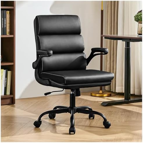 amseatec Home Office Desk Chair, Leather Flip-Up Armrests Comfy Task Chair by AMSEATEC