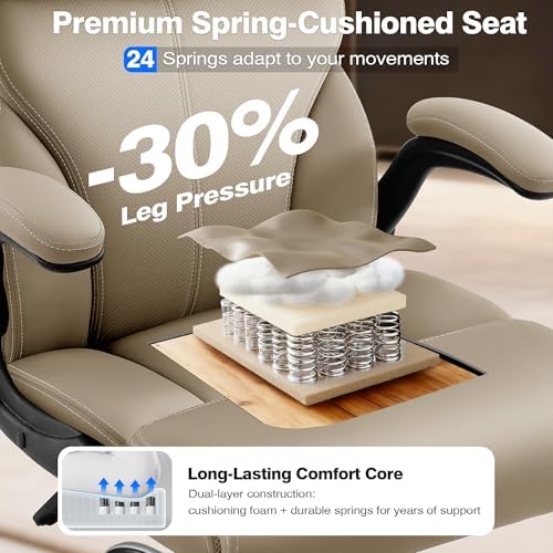 AreShark Office Chair - Executive High Back Breathable Comfy Desk Chair with Lumbar Support - Ergonomic Leather Rolling Swivel Computer Chair with Rock Function for Working Studying Gaming Relaxing - Image 4