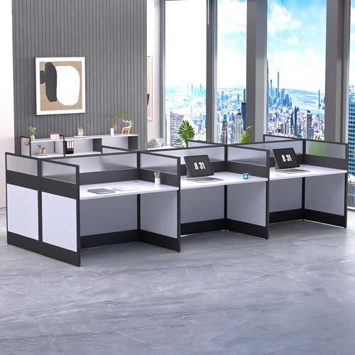 Nykto 6-Person Office Cubicle Desk Workstation w/Mute Privacy Panels, White by Nykto