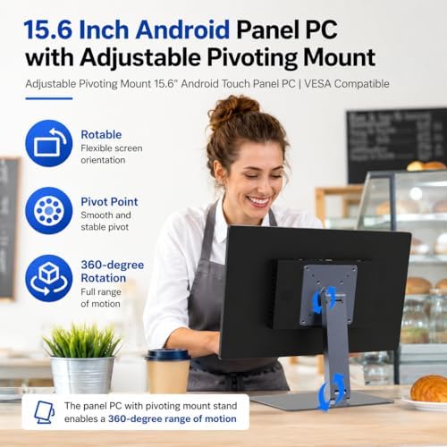 15.6" All-in-One Industrial Desktop Computer, Fanless Android 12 Touchscreen PC with Swivel Mount Rugged RK3399 Tablet, 4GB RAM 64GB ROM, 1920 x 1080 IPS, USB 3.0 for Office/Kiosk/Bar/Warehouse - Image 3