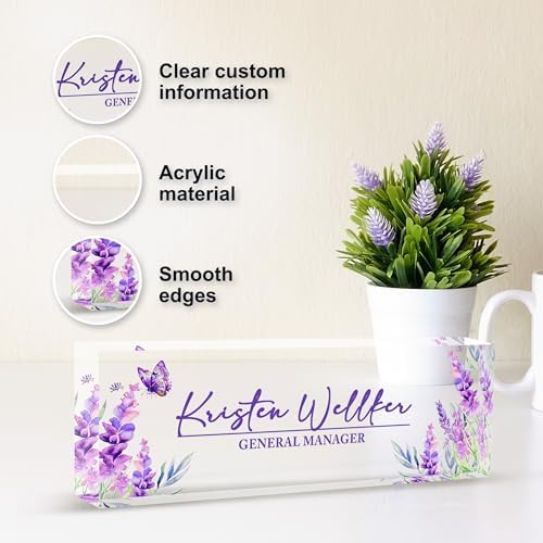 Custom Desk Name Plate Personalized, Customize Acrylic Office Name Plates for Desks, Personalized Purple Desk Decor for Office Gift - Image 3