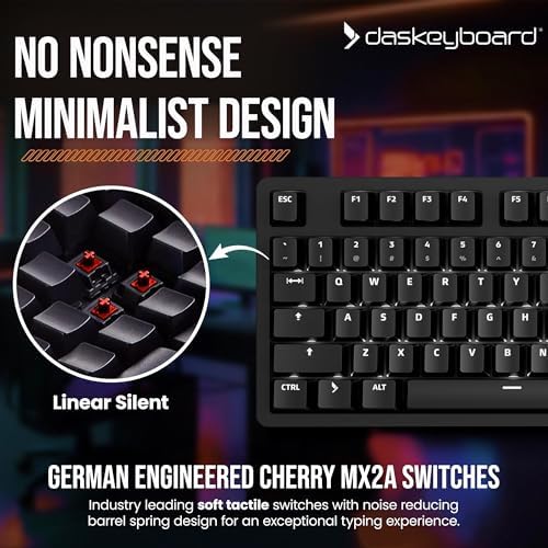 Das Keyboard Prime 13 Mark II Backlit Wired Mechanical Keyboard, Cherry MX2A Silent Red Mechanical Switches, Clean White LED Backlit Keys, USB Pass-Through, Aluminum Top Panel (104 Keys, Black) - Image 2