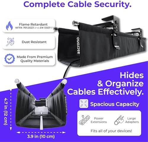 Ascrono Original Under Desk Cable Management Tray, Black, 14.1" - Image 6
