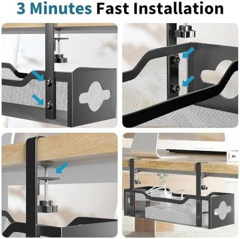 Under Desk Cable Management Tray Black, Litwaro Cable Management Under Desk No Drill, Cable Organizer with Clamp for Wire Management, Cord Organizer No Damage to Desk for Office, Home - Image 7