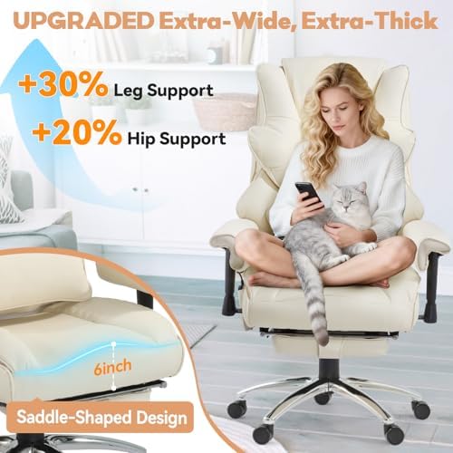 Vibration Massage Heated Office Desk Chair with Foot Rest, Beige - Image 6