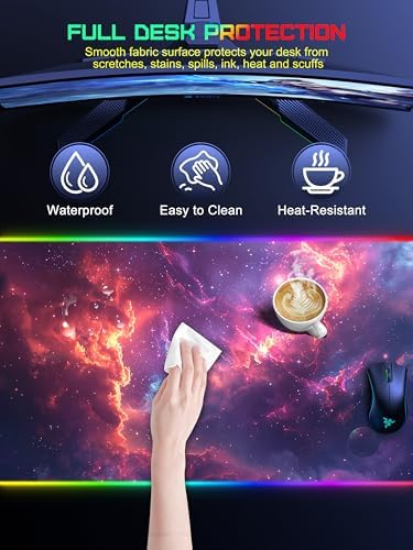 RGB Gaming Mouse Pad with Wireless Charging, Large Desk Mat, Red Nebula - Image 6