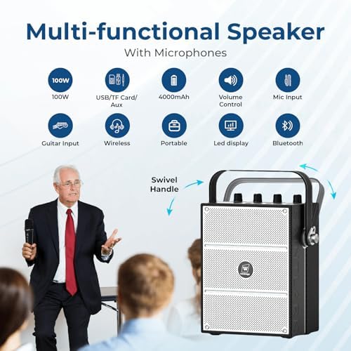 100W Powerful Voice Amplifier with 2 Wireless Microphones S99 - Image 3
