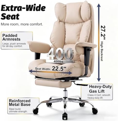 Efomao Executive Office Chair 400lbs,Beige Big and Tall Desk Chair - Image 2