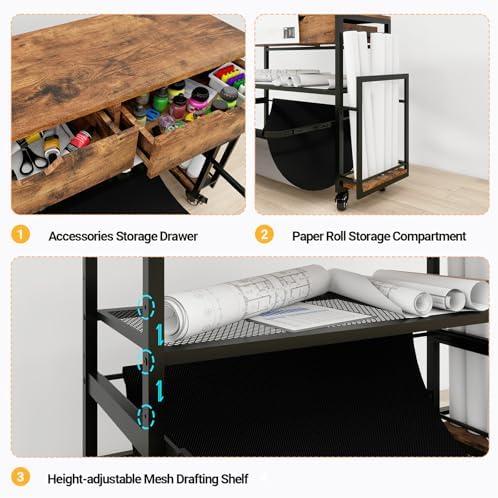 Natwind Wide Format Printer Stand,Plotter Table with Laptop Station,Retro - Image 5