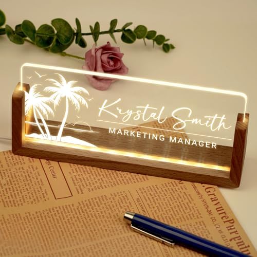 Desk Name Plate Personalized, Custom Acrylic Name Plate for Desk, Office Decor for Women Men, Appreciation Gifts for Coworkers Boss Teacher - Light-Up Name Plaque - Image 4