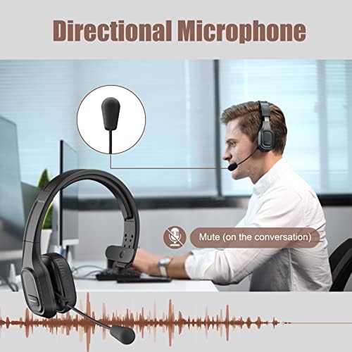 Trucker Bluetooth Headset V5.0, Wireless Headset with Noise Canceling&Mute Microphone for Cell Phones, On Ear Bluetooth Headphone for Computer, Zoom Meetings, Skype, Home Office - Image 6