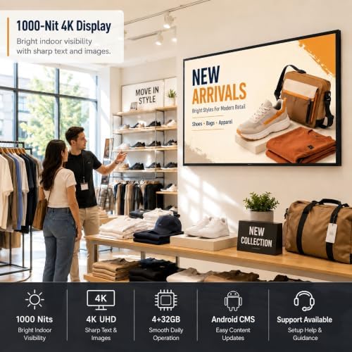 43" Wall-Mounted Digital Signage Display, 4K Menu Board - Image 4