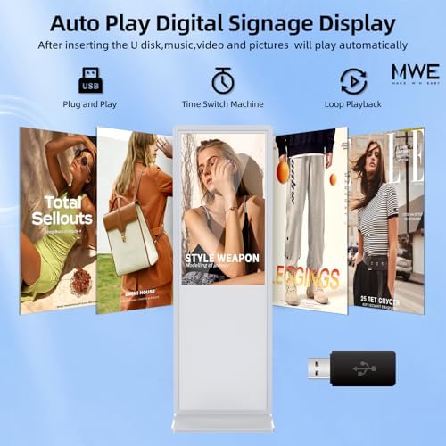 55 Inch 4K Touchscreen Digital Signage,Indoor Floor Standing Digital Kiosks & Interactive Displays,Commercial Advertising LCD Totem Android System Auto Media Player HDMI Input,Free Custom Logo,White - Image 2