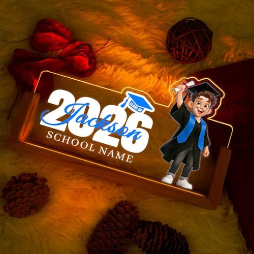 Custom Name Plate for Desk, Personalized Light Up Acrylic Desk Name Plate, Personalized Graduation Gifts 2026 for Him Her, Class of 2026 Graduate Gift, High School College Grad Gift (Design17-Graduation Boy) - Image 3