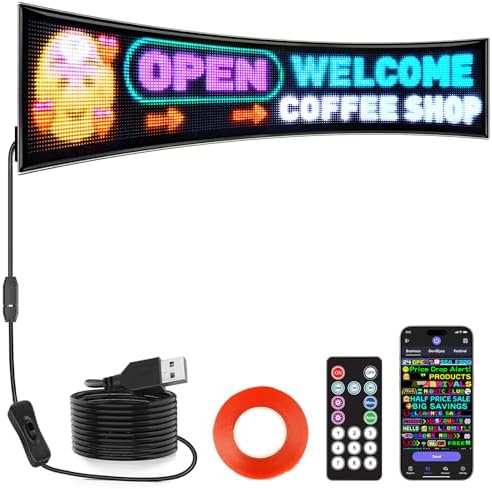 RAYHOME Dual Row P5 Huge Bright Advertising Programmable LED Sign, 31''x8'' Flexible Digital Scrolling Light Sign Custom Text Message Pattern LED Display for Store Car Hotel. by Rayhome