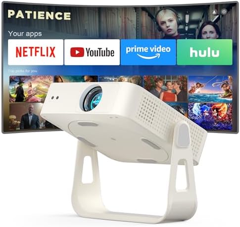 [Officially-Licensed App & Auto Focus]White Smart Mini Projector with WiFi and Bluetooth, XuanPad 4K Support Movie Projector, Portable Native 1080P Outdoor Projector with 360° Stand by YouDeservetheBest
