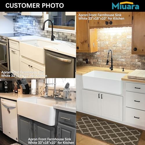 Miuara Farmhouse Sink 33 x 18 Inch White Fireclay Apron Front Kitchen Sink - Image 4