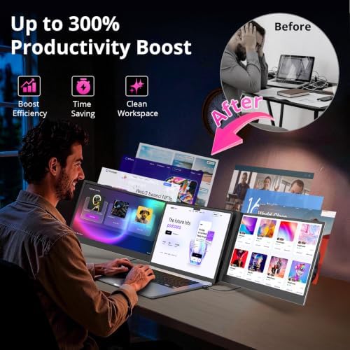 One-Cable Laptop Screen Extender, 15.6" Ultra-Slim Triple Portable Monitor - Image 7