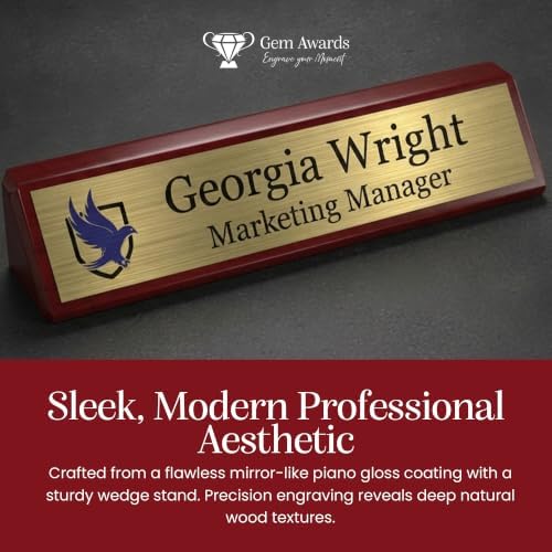 Gem Awards Custom Name Plate for Desk, Red Piano Insert, 2x10 Inch - Image 6