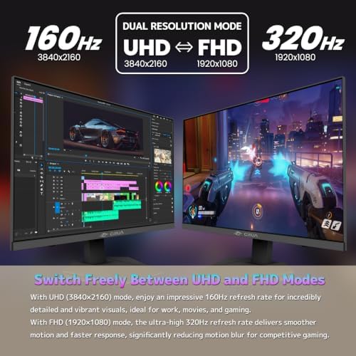CRUA 27" 4K 160Hz / FHD 320Hz Dual Mode IPS Gaming Monitor, Vertical Stand - Image 5