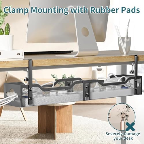 Under Desk Cable Management Tray Black, Litwaro Cable Management Under Desk No Drill, 25'' Cable Tray with Clamp for Wire Management, Cord Organizer for Office, Home - No Damage to Table - Image 4