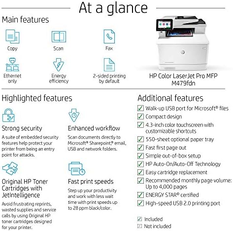 HP Color Laserjet Pro Multifunction M479fdn Laser Printer with One-Year, Next-Business Day, Onsite Warranty (W1A79A) White (Renewed) - Image 4
