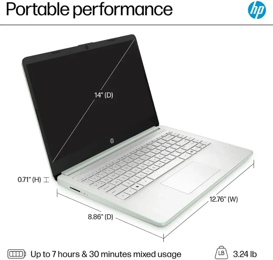 HP 14" Business Laptop Computer with 1-Year Office 365, Intel Quad-Core N150 Processor, 4GB RAM 128GB UFS, Windows 11 Home, PLUSERA Earphones, Willow Green - Image 5