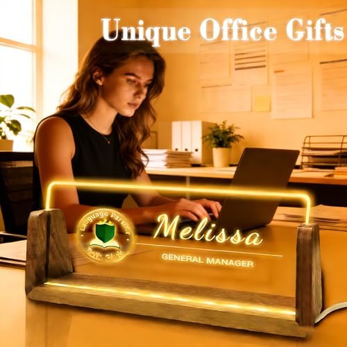 Desk Name Plate Personalized with Flowers Custom Light Up Acrylic Plaque for Desk Customized Office Gifts for Boss Coworkers Teacher Employee Office Decor for Women Men - Image 7
